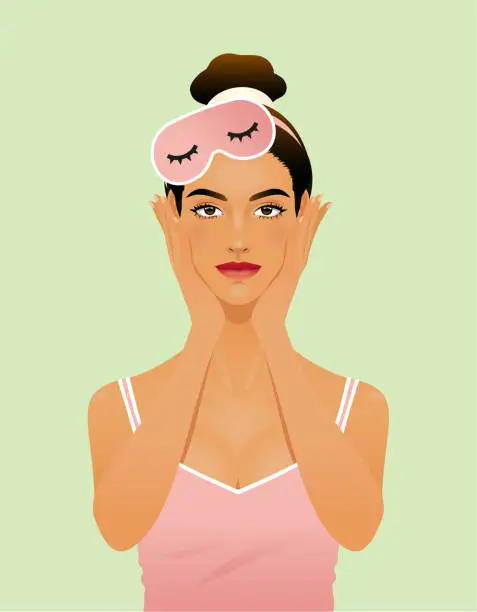 Vector illustration of Young woman wearing eye mask