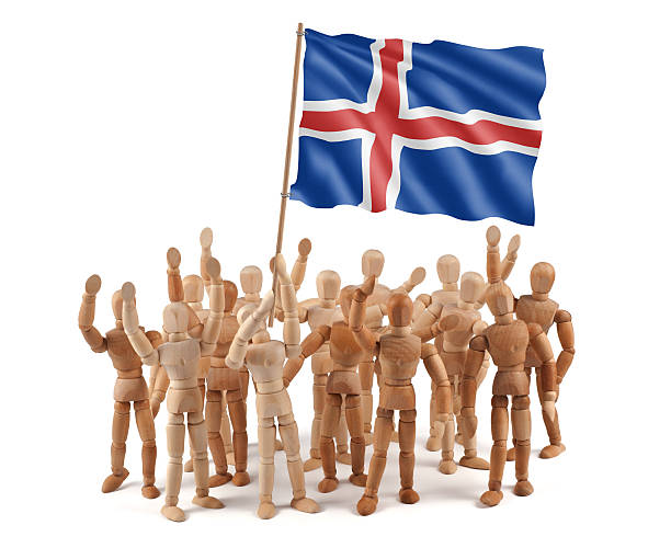 istock Iceland - wooden mannequin group with flag 187042478