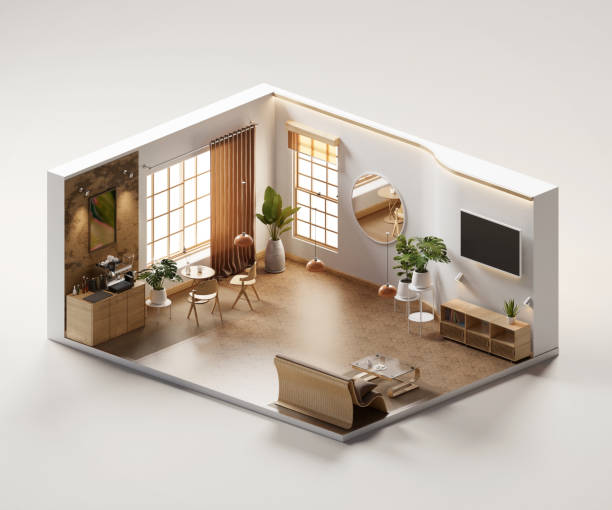 istock Isometric view living room muji style open inside interior architecture 3d rendering digital art without ai generated 1870434340