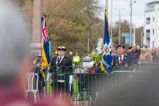 Brighton, United Kingdom - Dec 11, 2023: Remembrance ceremony for those who have fallen in wars in which the UK was involved, up to the present date.