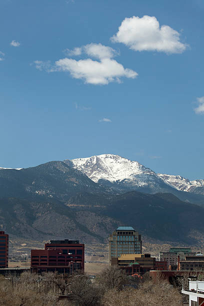 istock Colorado Springs skyscrapers and Pikes Peak copy space 187044409