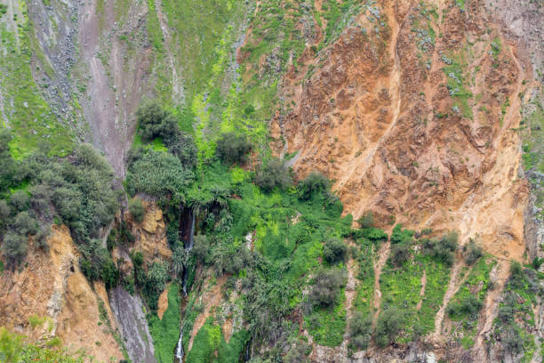 istock Spectacular multicolored arid cliff with a water cascade and lush vegetation. Colca Canyon, Cabanaconde, Peru. 1870451756
