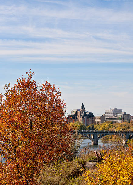 istock Vertical Image of Downtown Saskatoon Skyline in Fall 187045267