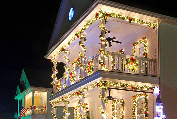istock Christmas lights decorating a beautiful Victorian home 187045290