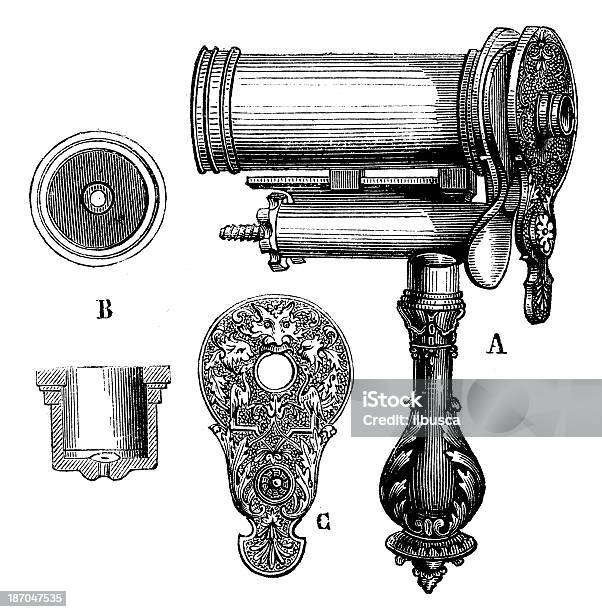 Antique Illustration Of Microscope Stock Illustration - Download Image Now - 19th Century Style, Antique, Art