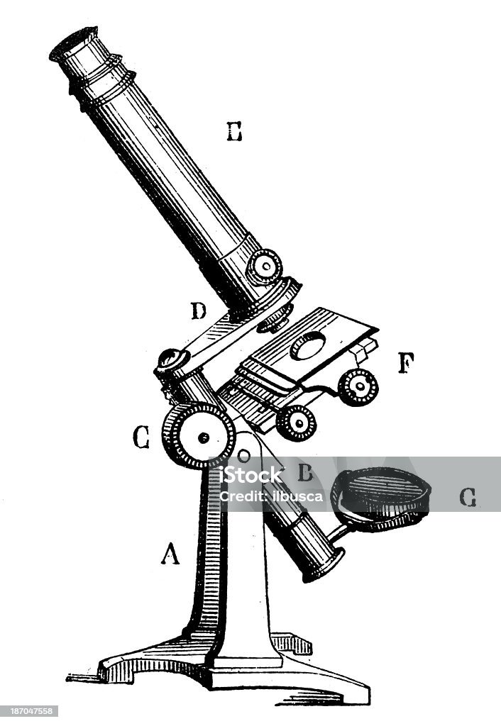 アンティークのイラスト顕微鏡 - レトロ調のロイヤリティフリーストックイラストレーション
