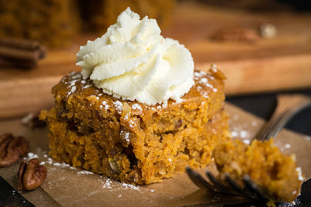 istock Pumpkin Cake with Whipped Cream and Powdered Sugar Topping 187048427