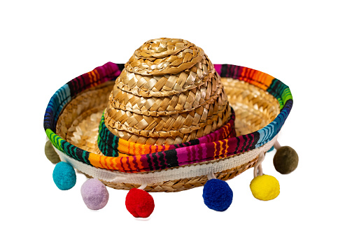 Mexican decorated hat isolated on white or transparent background, cutout.