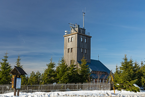 weather station at the Fichtelberg mountain in the ore mountains in saxony in winter