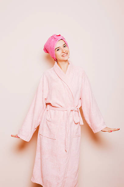 istock Young woman after bath playful 187051864