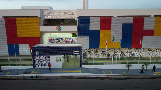 formosa do rio preto, bahia, brazil - december 8, 2023: aerial view of a full-time public school in the city of Formosa do Rio Preto.