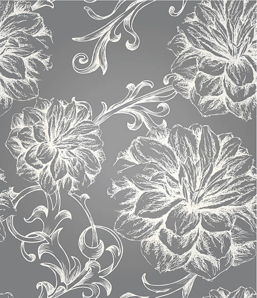 Dahlia wallpaper Seamless floral wallpaper pattern composed of dahlias & decorative curls. Gradient can be removed and colors can be changed easily. easy black and white drawing stock illustrations