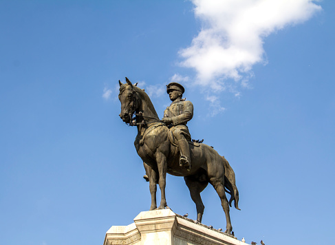 La Spezia, Italy, July 28, 2023. Monument of Giuseppe Garibaldi on the port promenade.