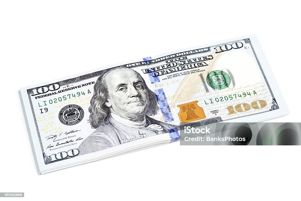 Nos pilha de novo de 2013 $100 contas em branco - Royalty-free Nota de Cem Dólares dos Estados Unidos Foto de stock