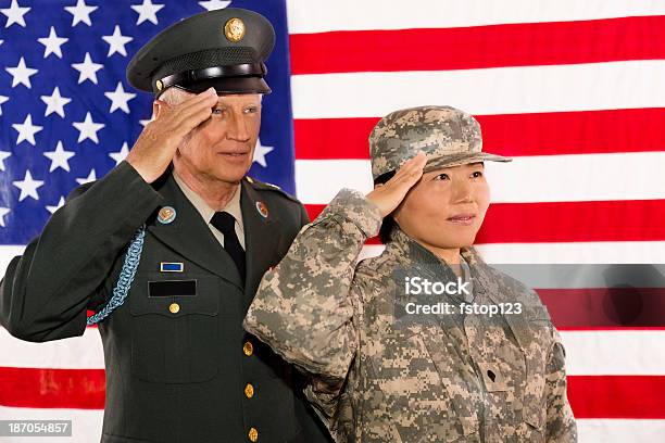 Military Army Officer Soldier Salute The American Flag Stock Photo - Download Image Now