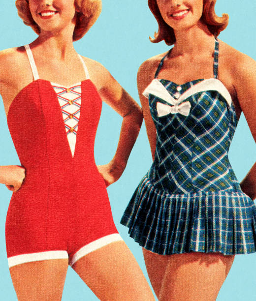 две женщины носить купальники - colored background adult photography color image stock illustrations