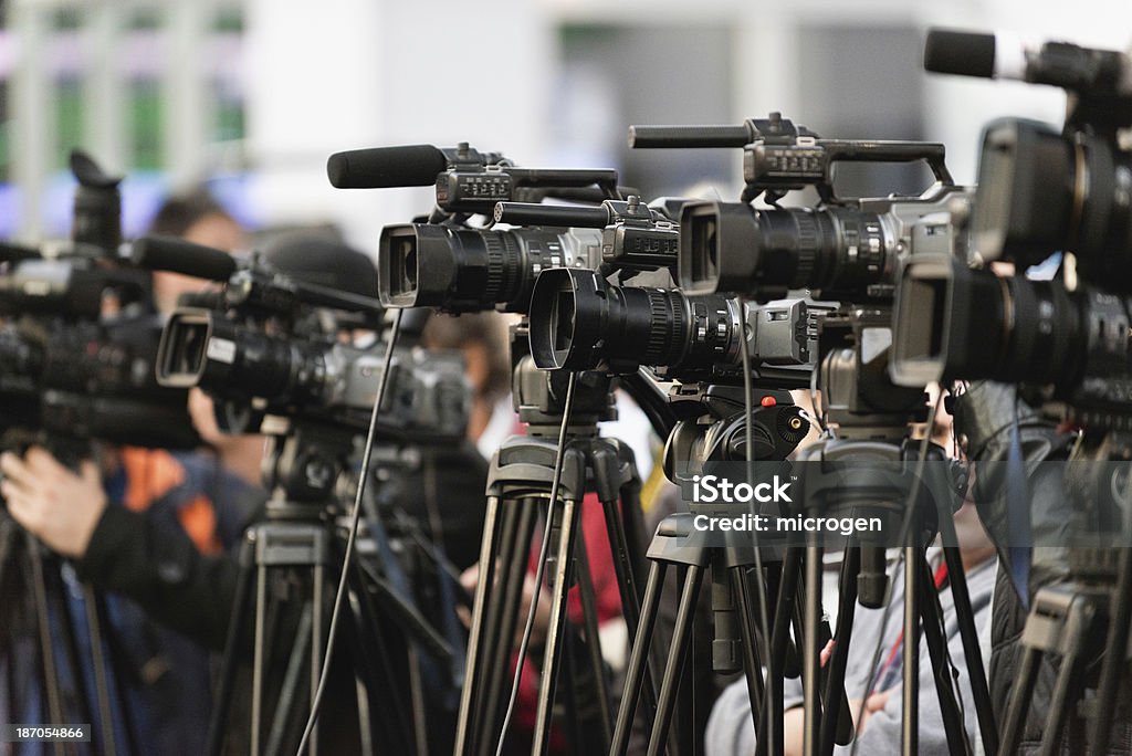 TV cameras TV cameras lined up, covering large public event Journalist Stock Photo