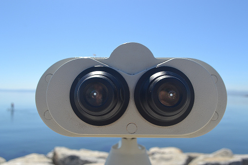 binoculars on a tourist boardwalk off the coast of Chile.