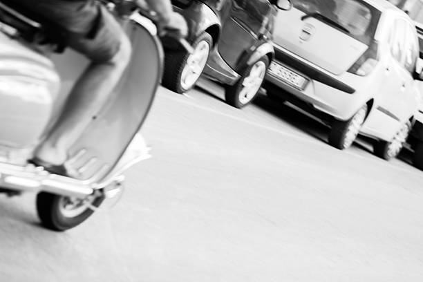 istock Driving a Vespa - Black And White Image 187056494