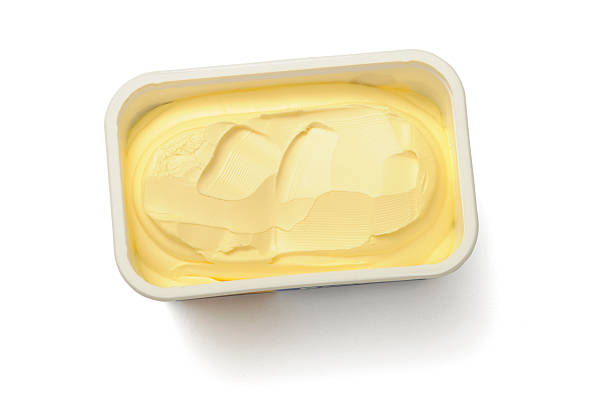 마가린 상자 - butter fat dairy product isolated 뉴스 사진 이미지