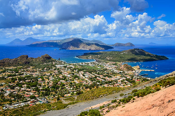 Landscape view of Lipari islands in Sicily, Italy stock photo