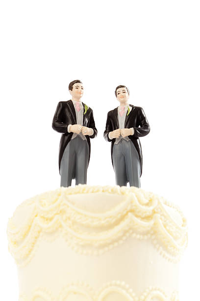 veste figurines de gâteau de mariage gay même sexe mariage - smoking issues photos photos et images de collection