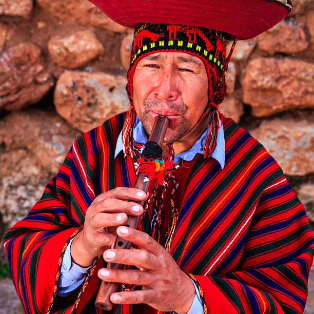 istock Portrait of Peruvian man playing a flute, Sacred Valley 187058813