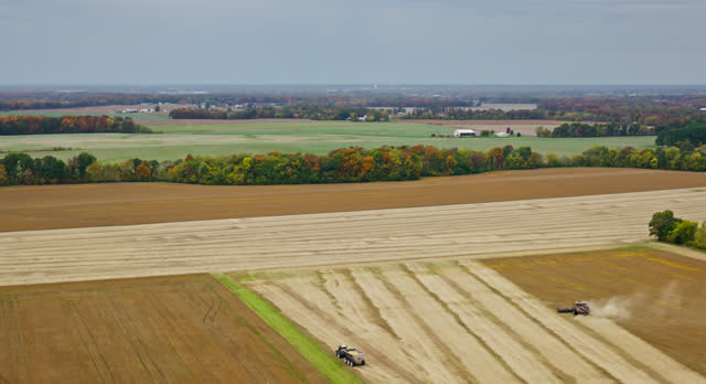 Forward Drone Shot of Farmland in Illinois on Overcast Day
