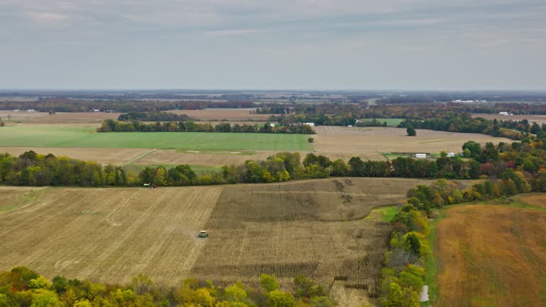 Rightward Aerial Shot of Farmland near Opdyke, Illinois on Overcast Day