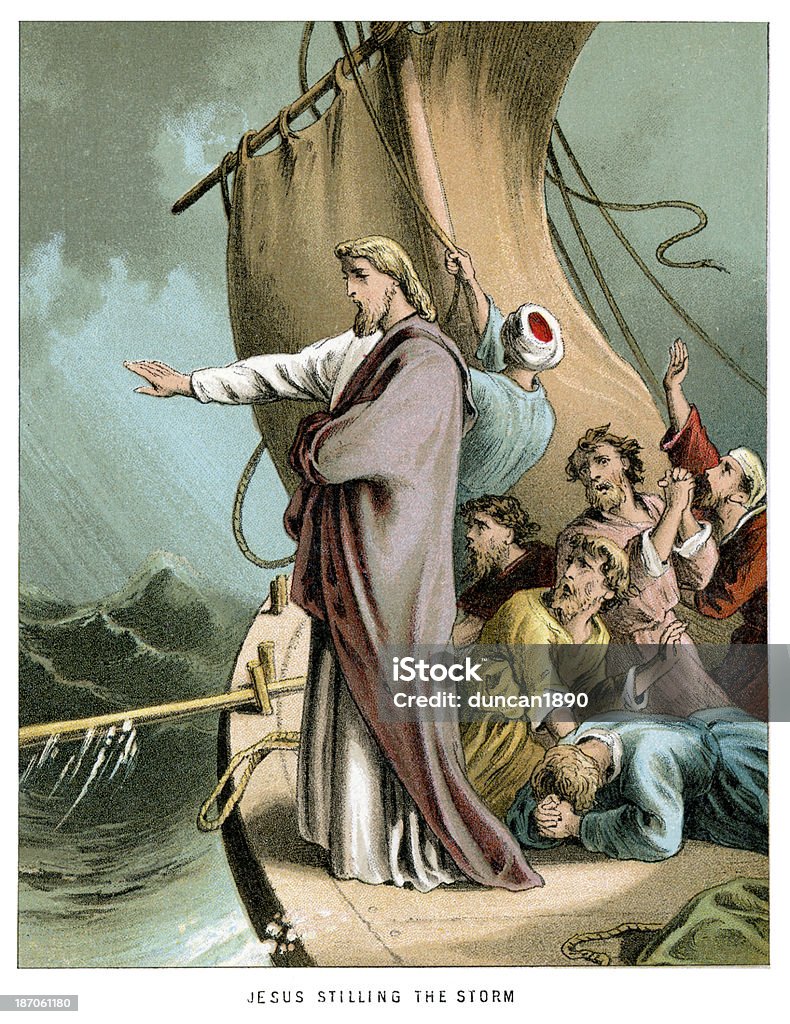 Иисус stilling the Storm - Стоковые иллюстрации Антиквариат роялти-фри