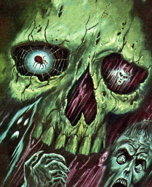 Green Skull With Monsters and Zombies Green Skull With Monsters and Zombies spider photos stock illustrations