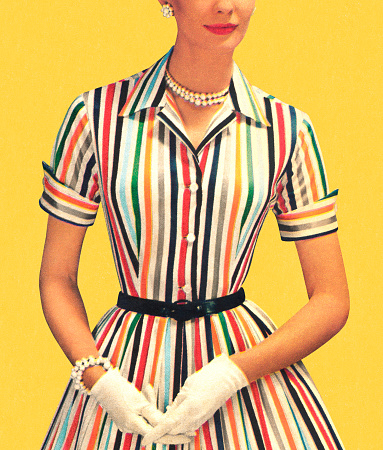 Woman Wearing Striped Dress and White Gloves