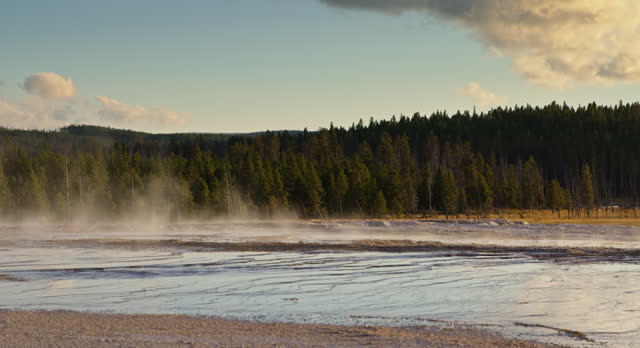 Scenic Shot of Steam Blowing off the Ground in Yellowstone National Park