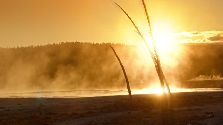 Shot of a Hazy Landscape in Yellowstone National Park on a Fall Sunset - Wide Angle