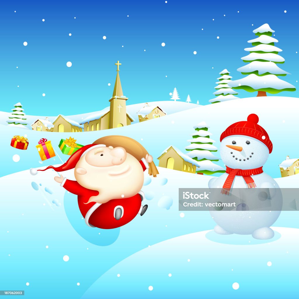 Santa et Bonhomme de neige - clipart vectoriel de Arbre libre de droits