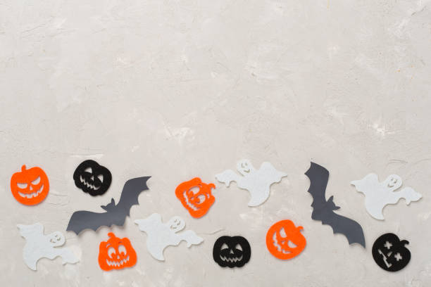 istock Halloween decoration on concrete background, top view 1870629797