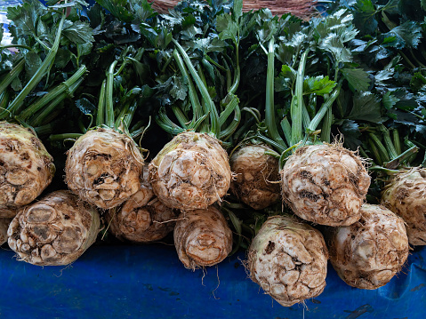 Celery on the stall at the farmers' market.