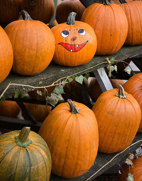 istock Painted grimace on pumpkin for Halloween 187063306