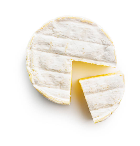 istock Brie type cheese with white mold. French camembert cheese isolated on white background. 1870638720