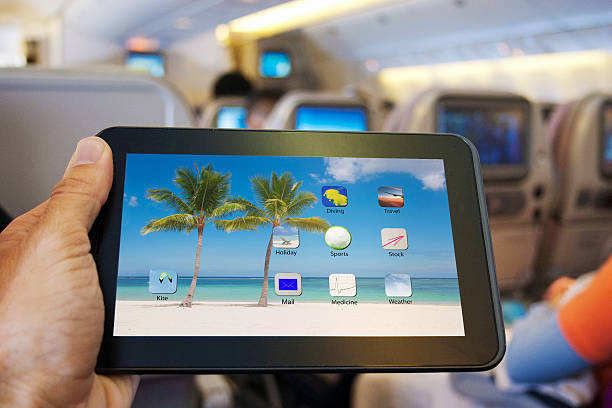 tablet w płaszczyźnie - digital tablet beach digital display pc zdjęcia i obrazy z banku zdjęć