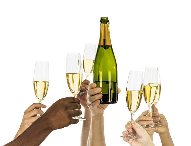 comemoração com champagne - toast glass cut out human hand - fotografias e filmes do acervo