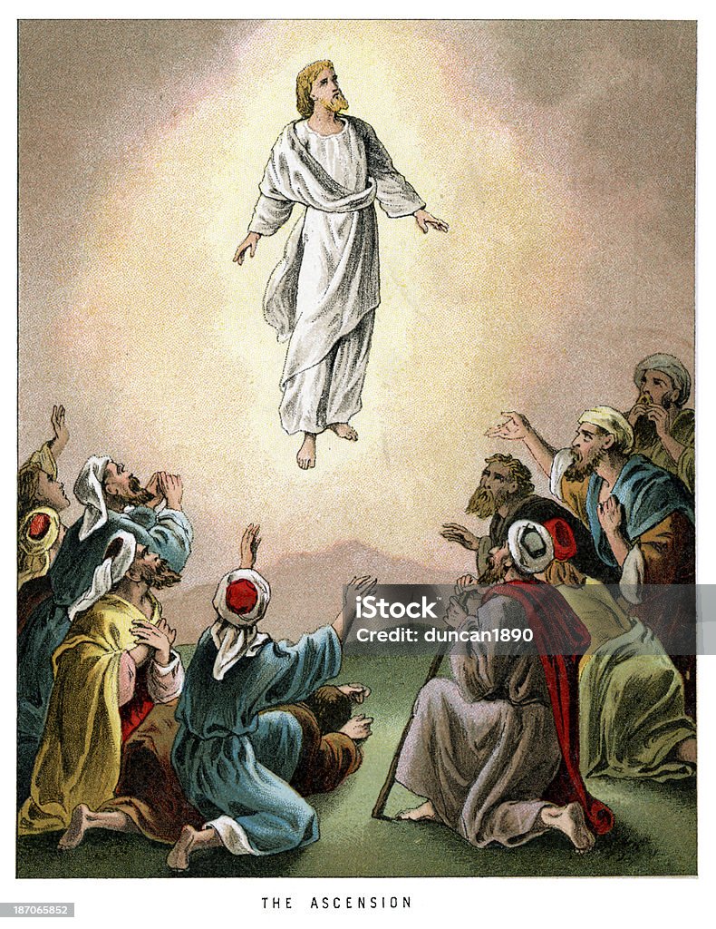 The Ascension Vintage colour lithograph from 1882 of The Ascension of Jesus Jesus Christ stock illustration