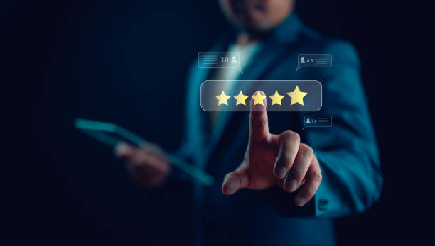 istock Customer Experience Concept, Best Excellent Services Rating for Satisfaction present by Hand of Client Showing excellent rating Five Star. Review, feedback, good, the best of product and service 1870668172