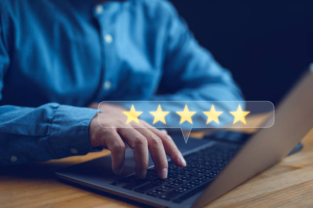 istock Customer Experience Concept, Best Excellent Services Rating for Satisfaction present by Hand of Client Showing excellent rating Five Star. Review, feedback, good, the best of product and service 1870668844