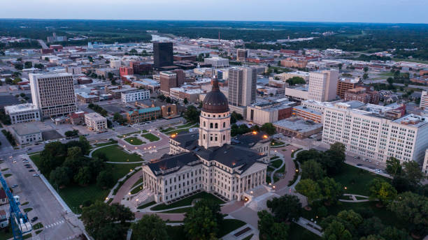 Nighttime view of Topeka Kansas State Capitol