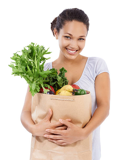 istock She's bought all she needs for healthy eating! 187067719