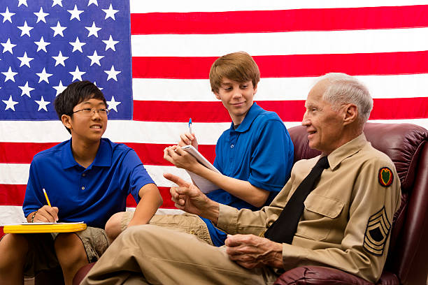 istock Military: Teenage boys interview a military veteran. 187068006