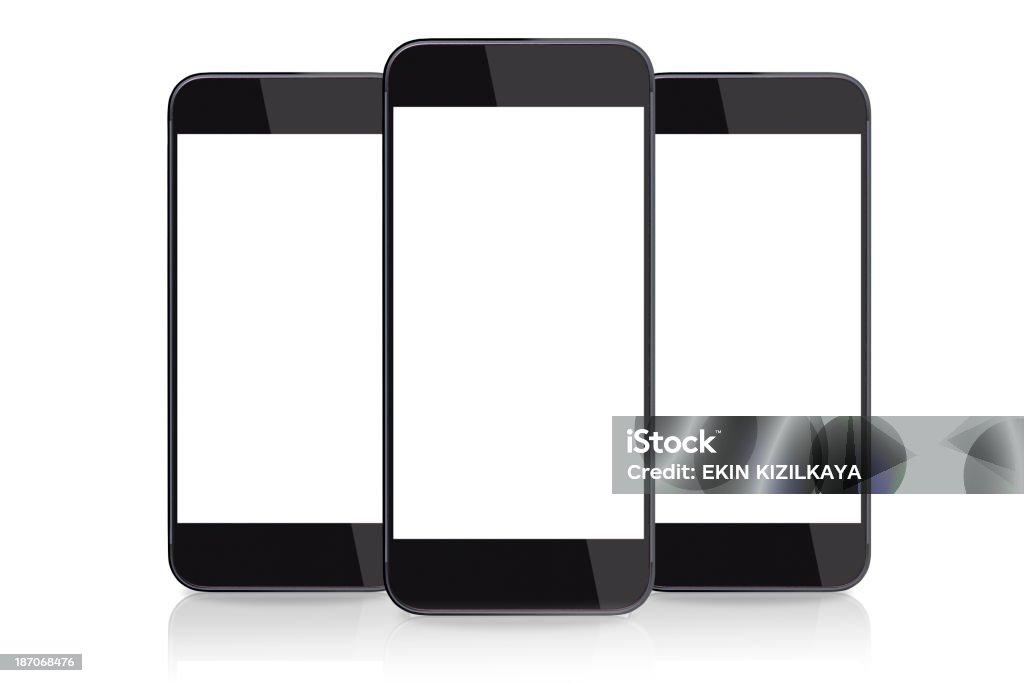 Smart Handy mit leeren Bildschirm isoliert auf Weiß - Lizenzfrei Drei Gegenstände Stock-Foto