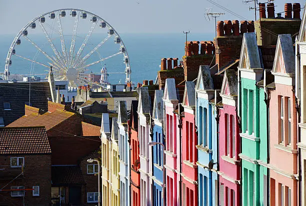 A rainbow of colourful painted houses in Brighton