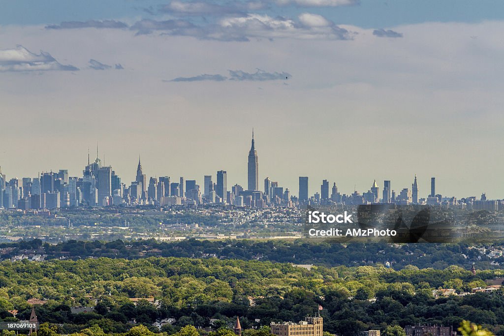 Midtown Manhattan in a Forest View on the skyline of Midtown Manhattan from Eagle Rock Park, with the forests of New Jersey in the foreground West Orange - New Jersey Stock Photo
